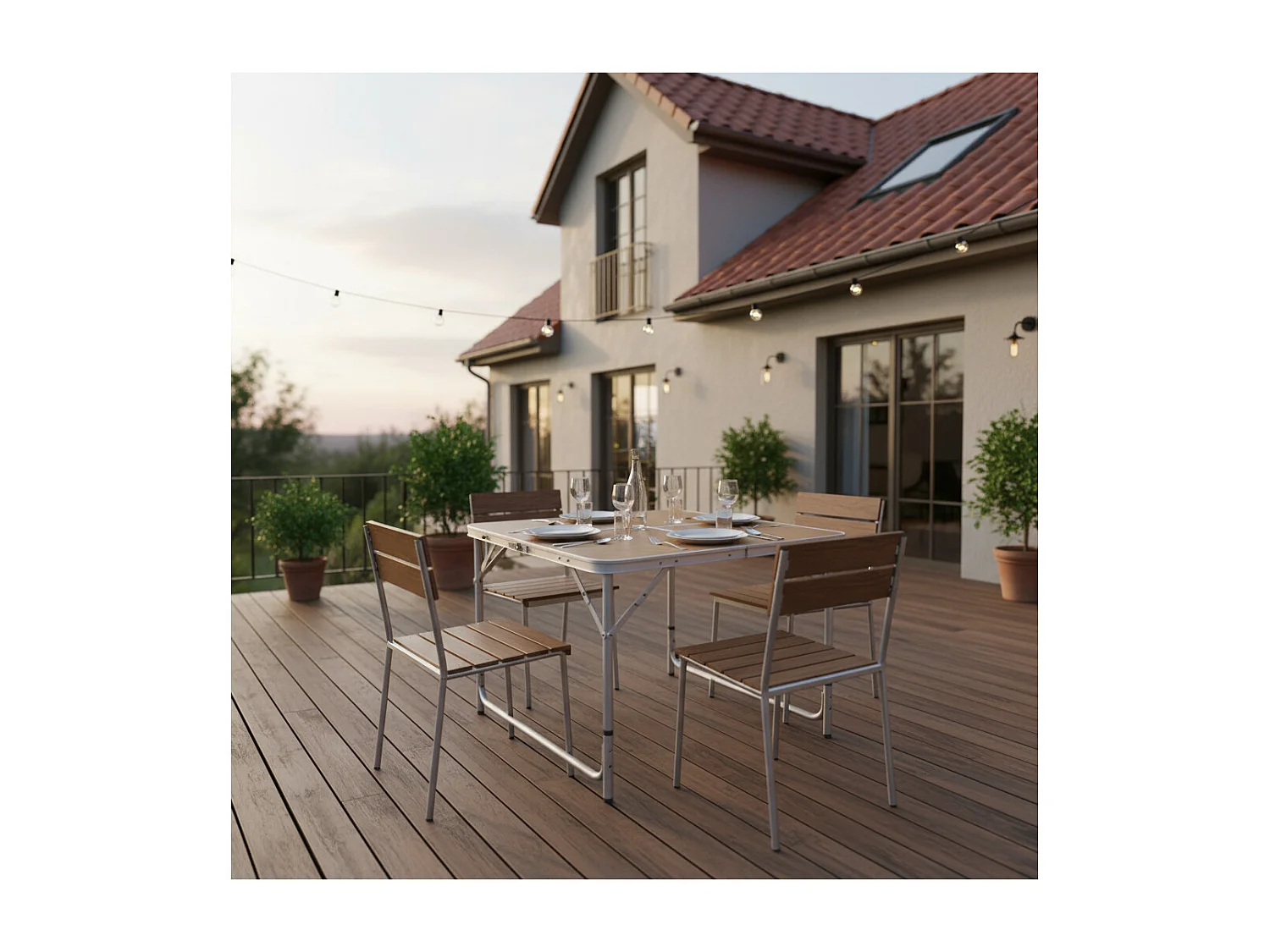 Lot de 2 tables de camping pliables 4 places - O'Camp - Forme valise - 80 x 60 x 70 cm