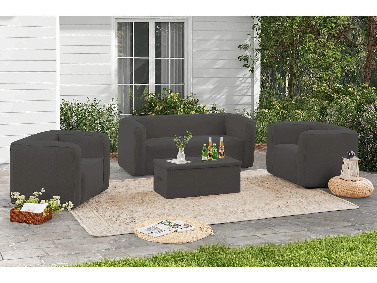 Canapé gonflable 2-3 places Terracotta - Intérieur et extérieur - Couleur Gris foncé