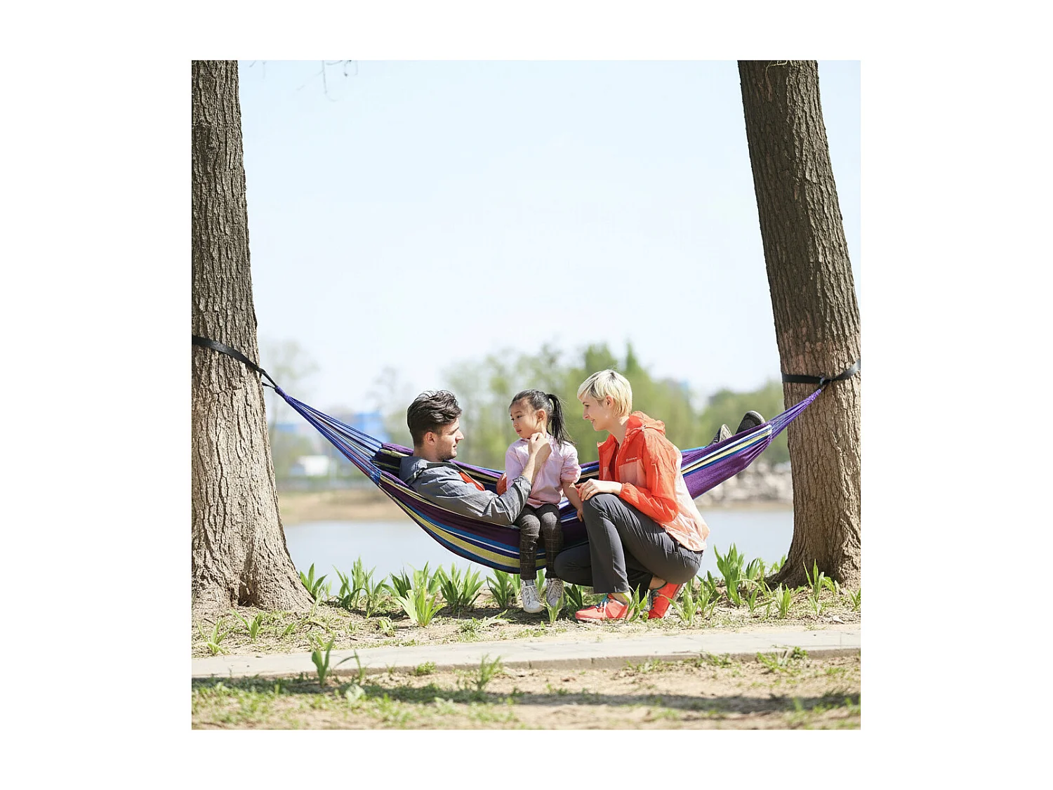 Camping Hängematte aus Tuch 1 Platz - O'Camp - Gelb und Violett - Abmessungen 270 x 130 cm