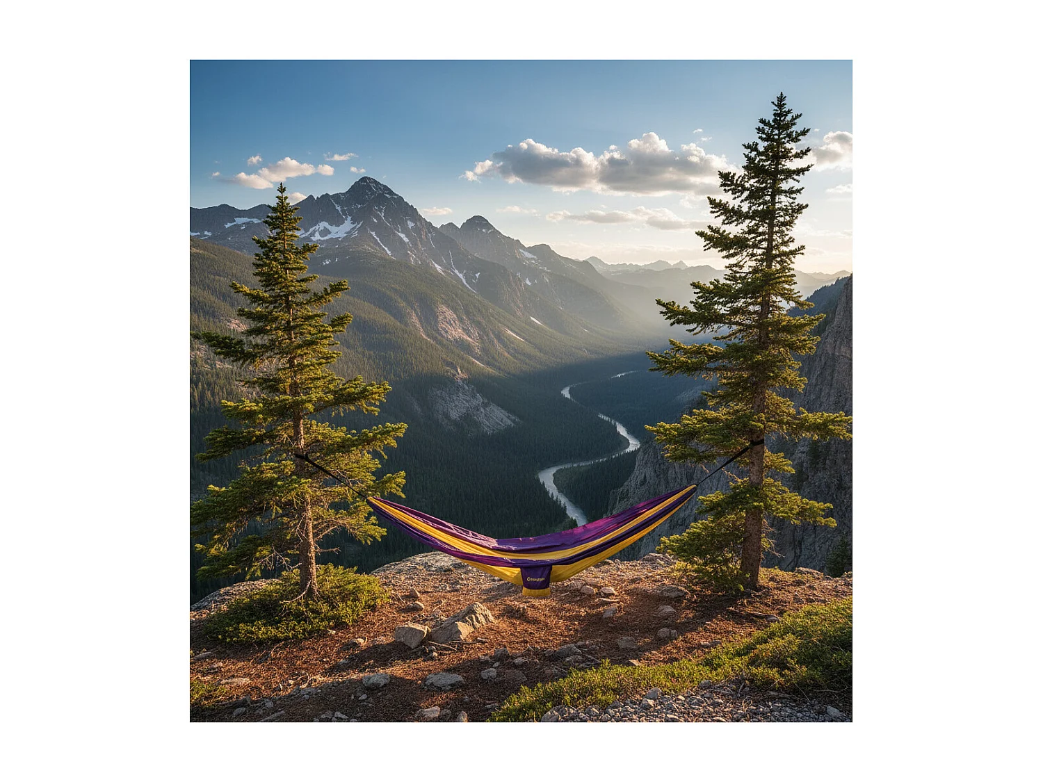 Camping Hängematte aus Tuch 1 Platz - O'Camp - Gelb und Violett - Abmessungen 270 x 130 cm