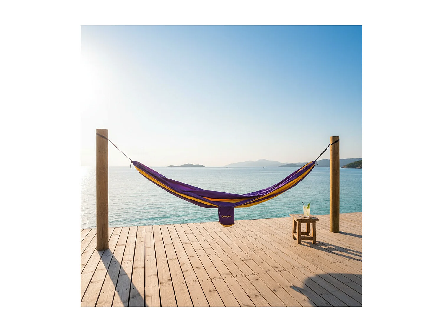 Camping Hängematte aus Tuch 1 Platz - O'Camp - Gelb und Violett - Abmessungen 270 x 130 cm