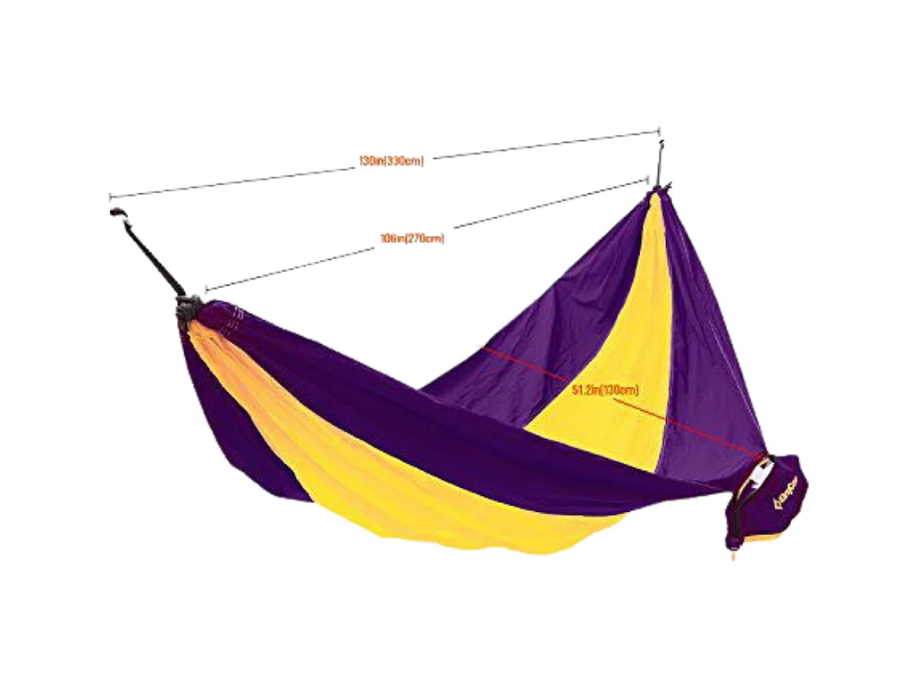 Hamac de camping en toile 1 place - O'Camp - Jaune et violet - Dimensions 270 x 130 cm