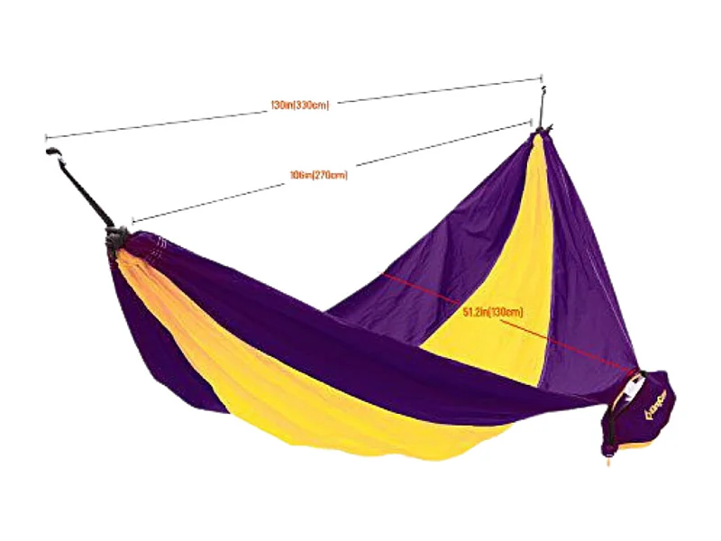 Hamac de camping en toile 1 place - O'Camp - Jaune et violet - Dimensions 270 x 130 cm