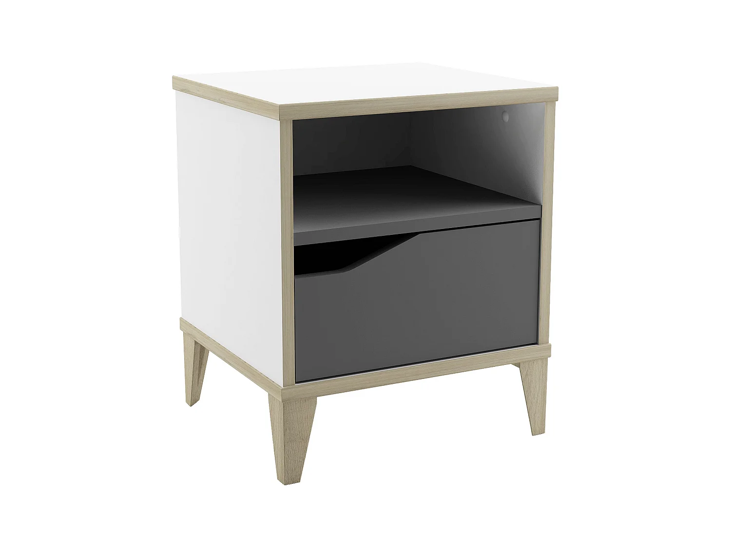Table de chevet 1 tiroir - GENIUS - Blanc et Gris - 36,8 x 43,8 x 33 cm - DEMEYERE