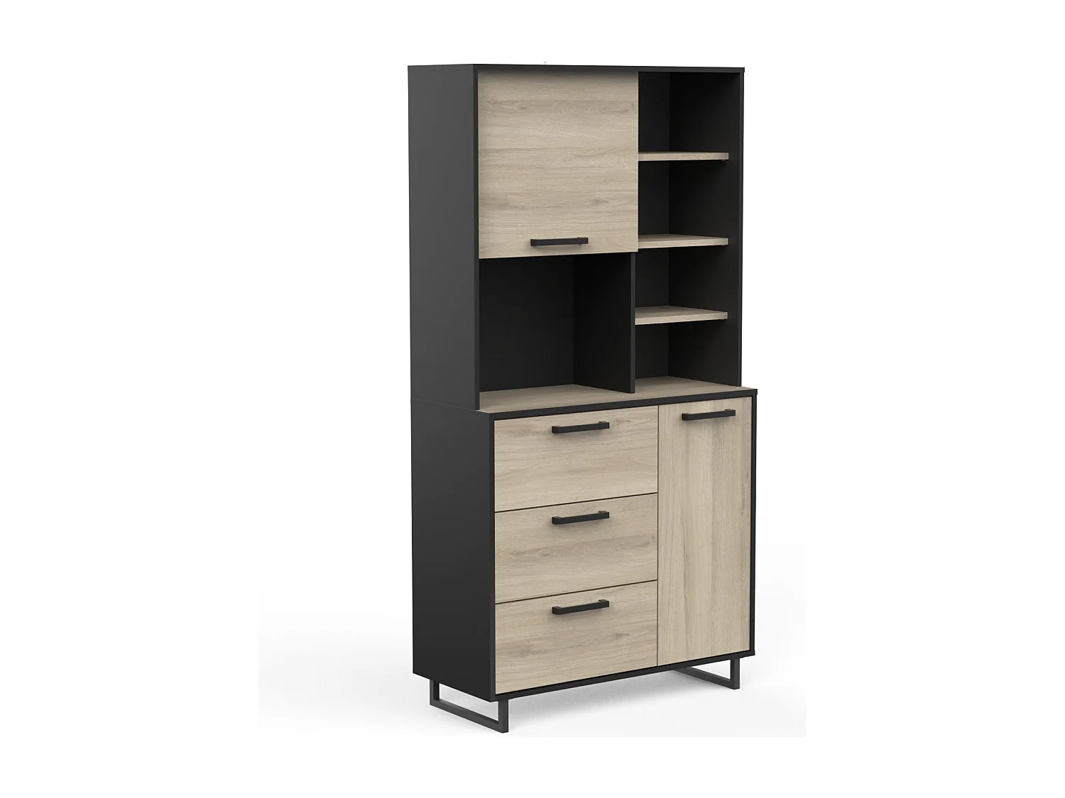 2-deurs buffetkast - ROMA - Eik en Zwart - 92 x 39,7 x 179,5 cm - DEMEYERE