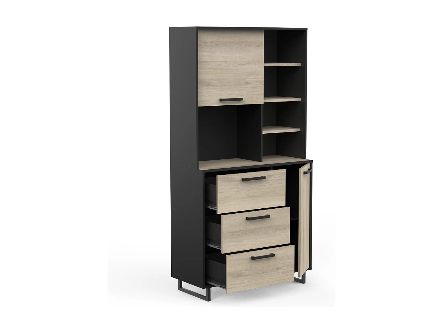 2-deurs buffetkast - ROMA - Eik en Zwart - 92 x 39,7 x 179,5 cm - DEMEYERE