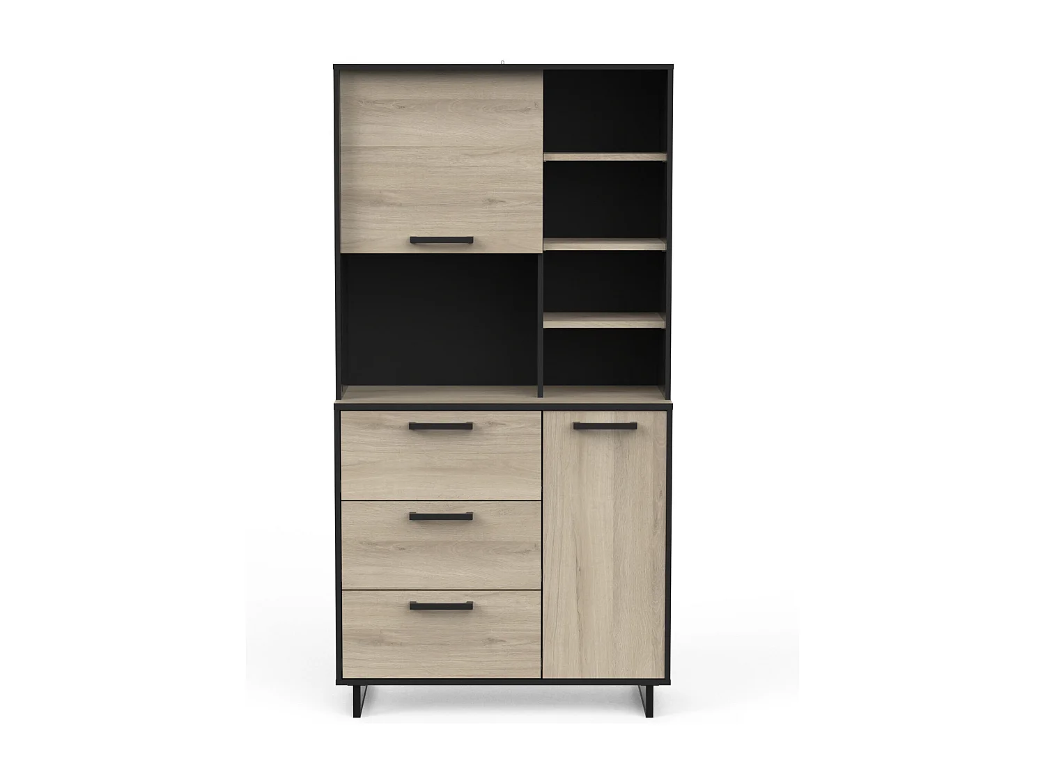 2-deurs buffetkast - ROMA - Eik en Zwart - 92 x 39,7 x 179,5 cm - DEMEYERE