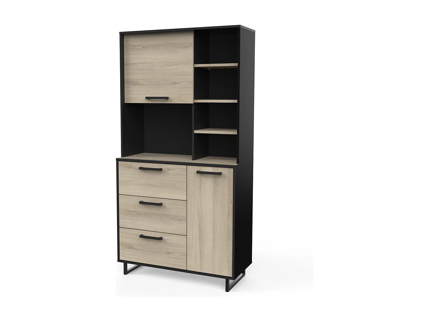 2-deurs buffetkast - ROMA - Eik en Zwart - 92 x 39,7 x 179,5 cm - DEMEYERE