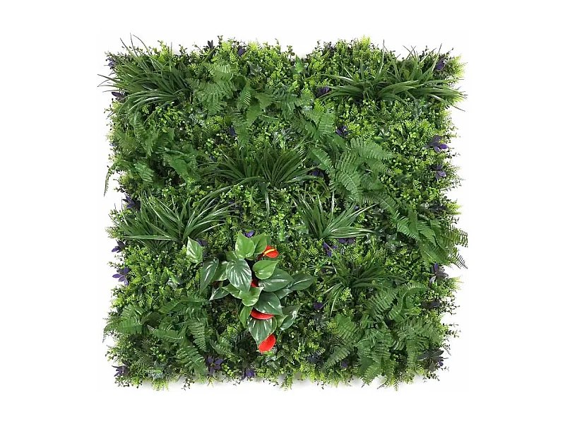 Mur végétal artificiel - Modèle fleur rouge - Dimensions : 100 x 100 cm