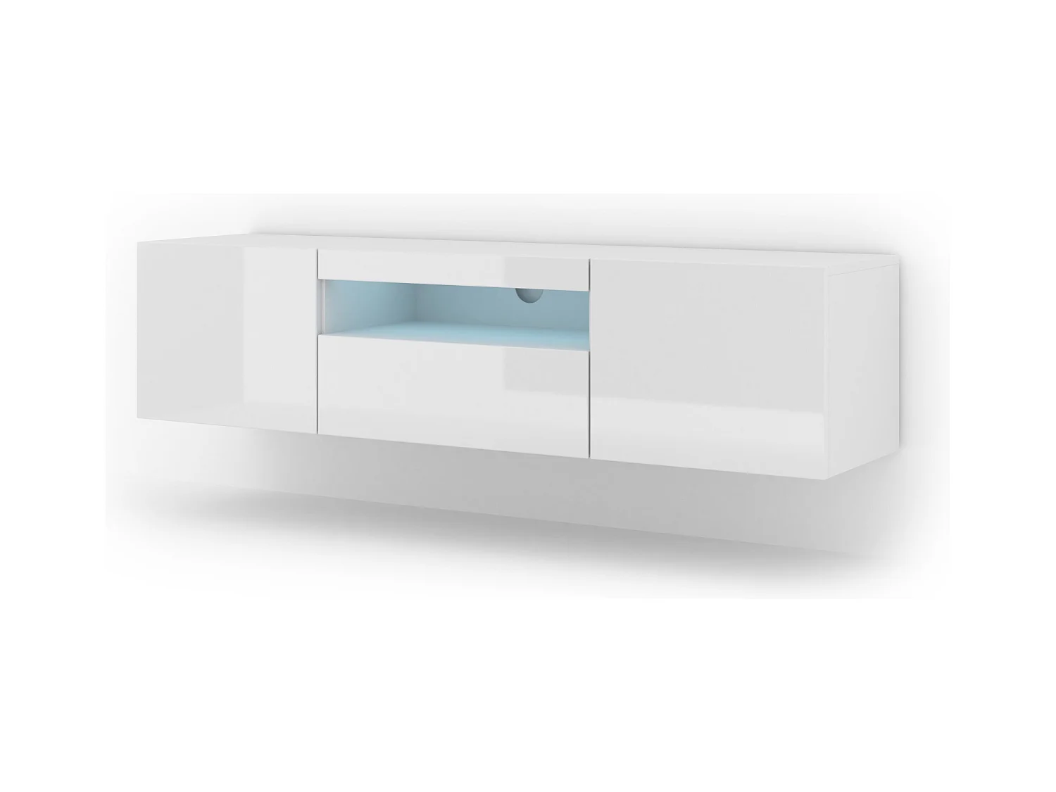 Meuble TV AURA 150 cm blanc brillant universel + LED