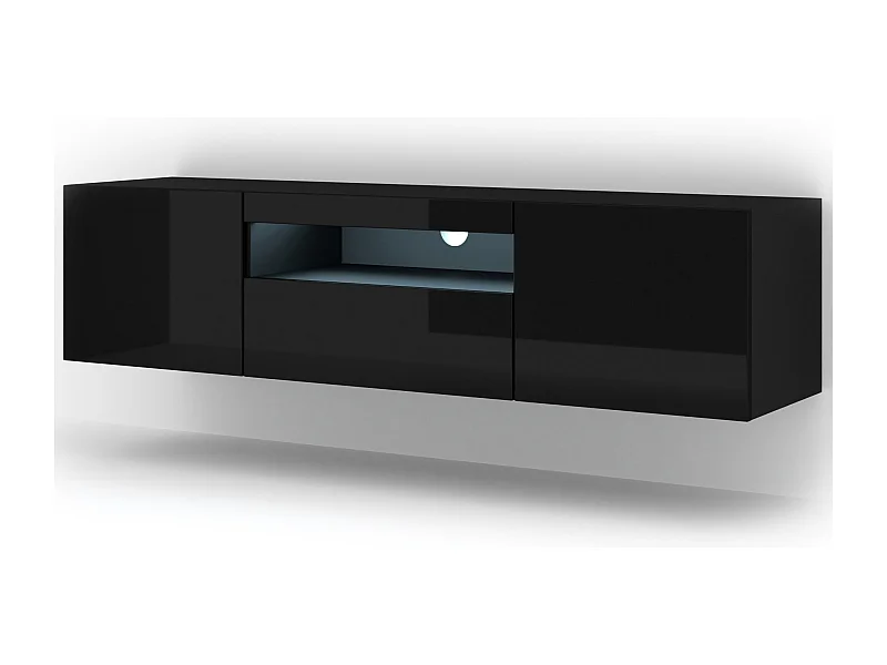 TV-Schrank AURA 150 cm schwarzer Hochglanz universell + LED