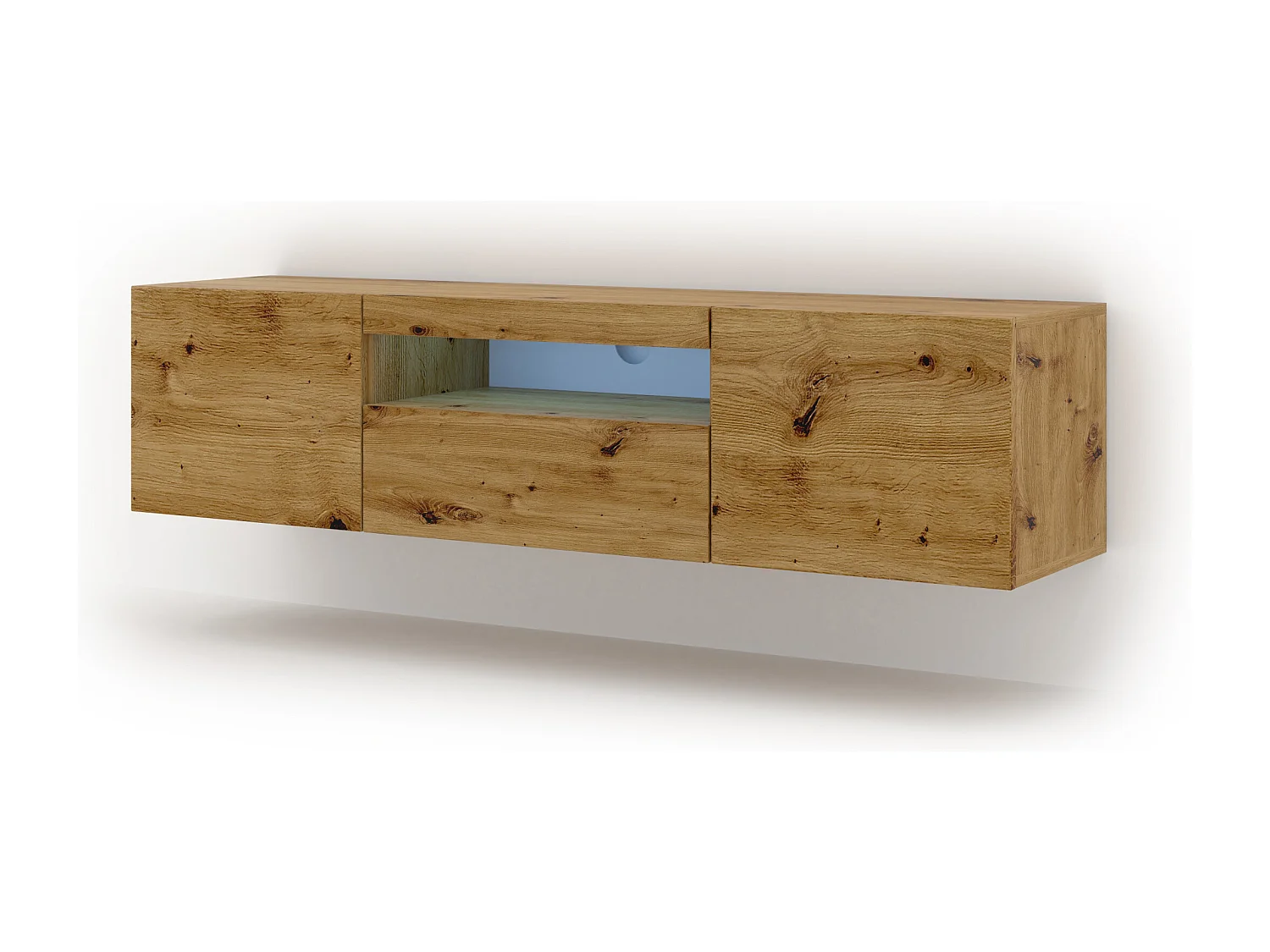 Meuble TV AURA 150 cm chêne artisan universel + LED