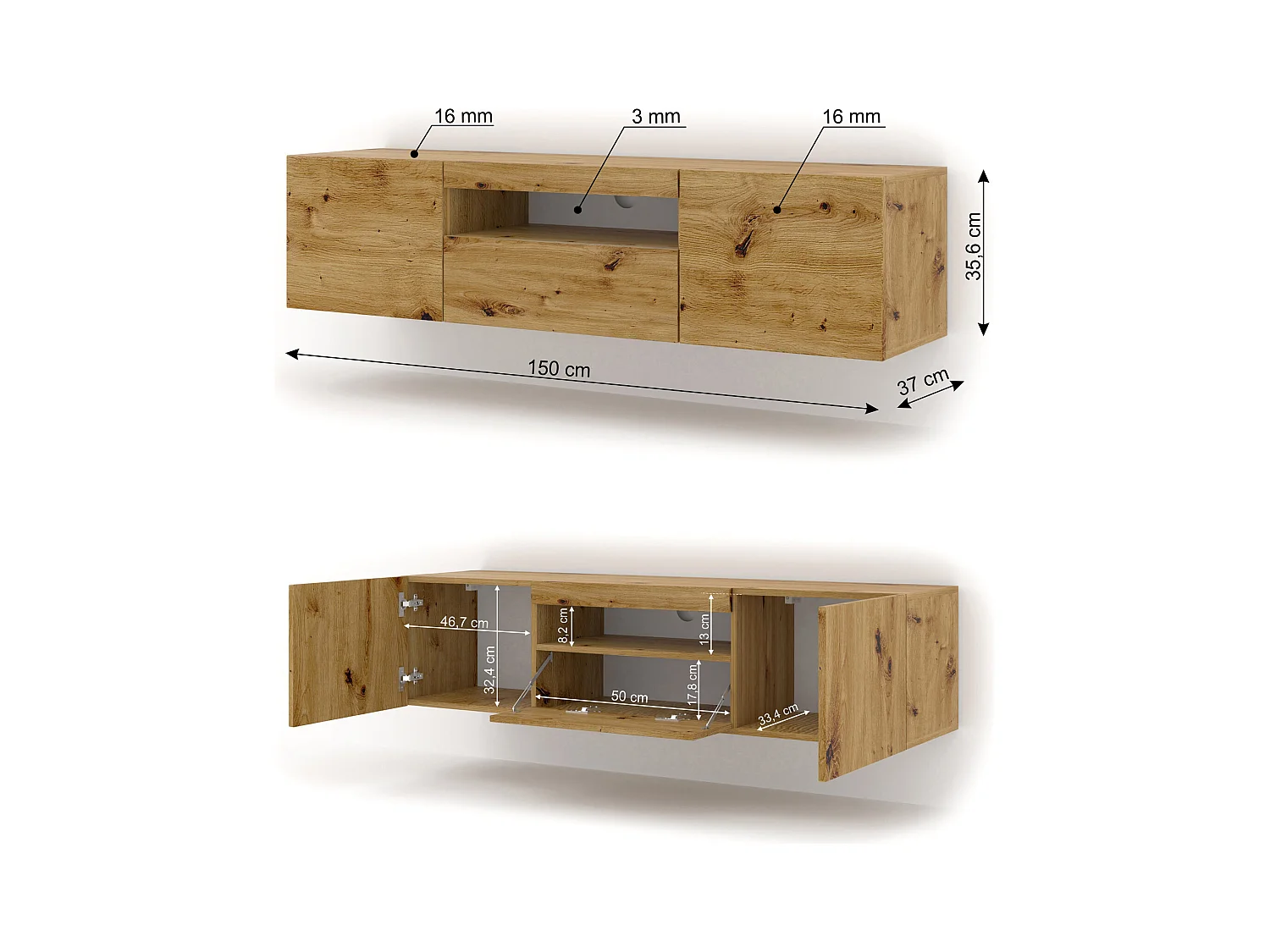 TV-Schrank AURA 150 cm Artisan Eiche universell