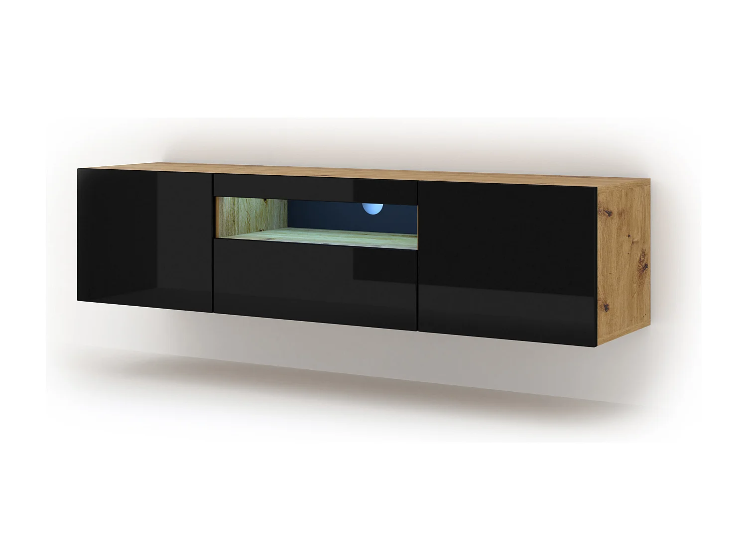 TV-Schrank AURA 150 cm Artisan Eiche / Schwarz Matt universell + LED