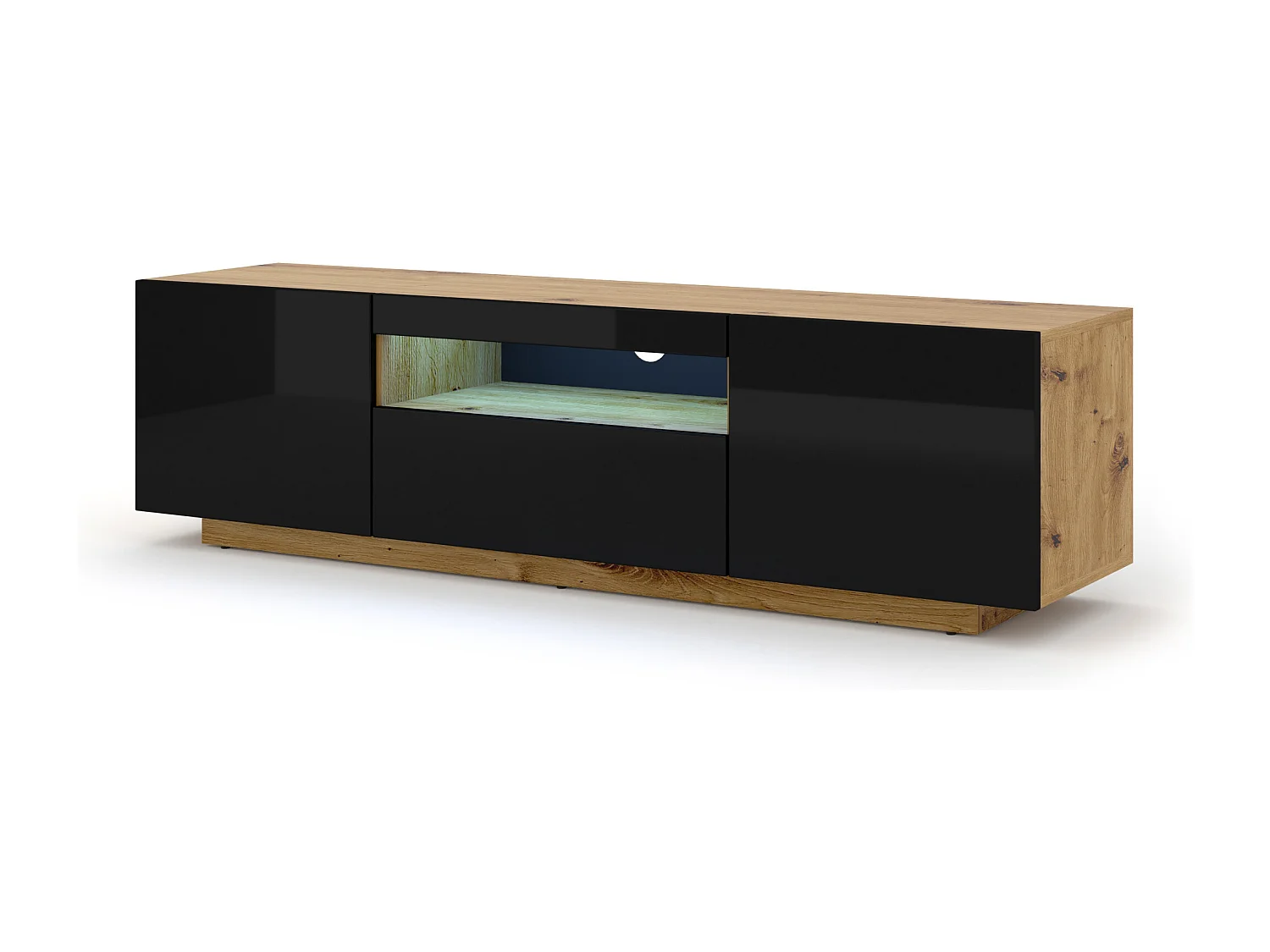 TV-Schrank AURA 150 cm Artisan Eiche / Schwarz Matt universell + LED