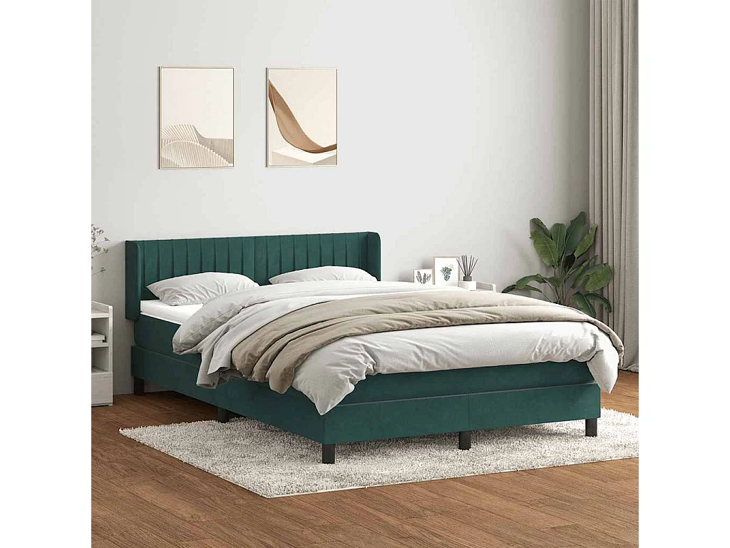 Cama com molas/colchão 160x220 cm veludo verde-escuro