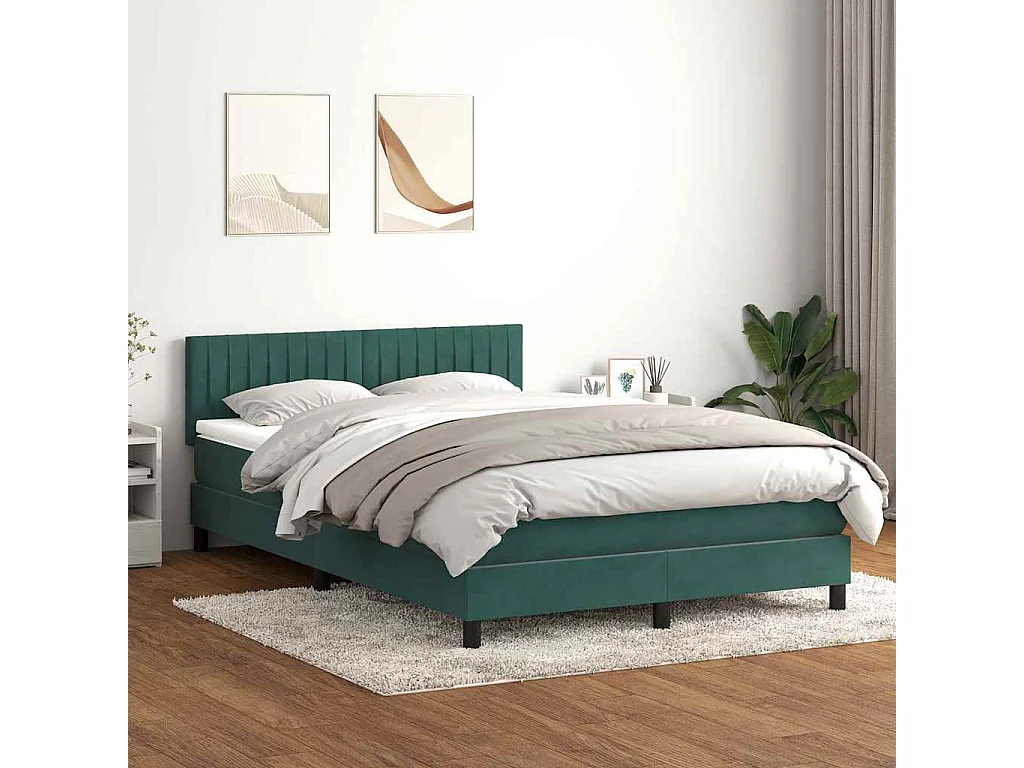 Cama box spring con colchón terciopelo verde oscuro 160x210 cm