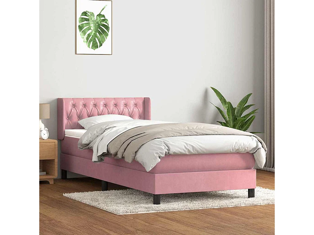 Cama com molas/colchão 100x220 cm veludo Rosa