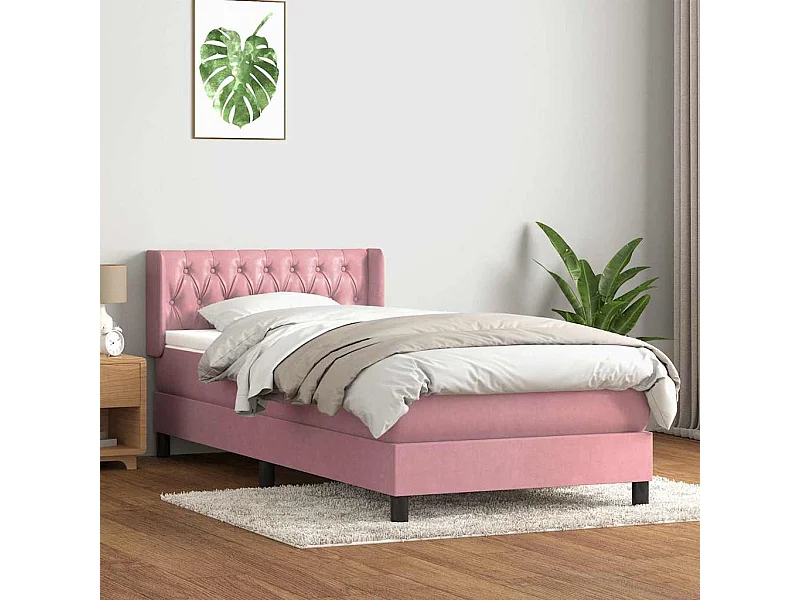 Cama com molas/colchão 100x220 cm veludo Rosa