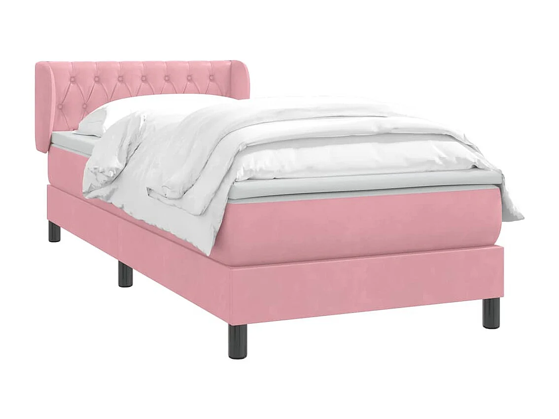 Cama box spring con colchón terciopelo rosa 100x220 cm