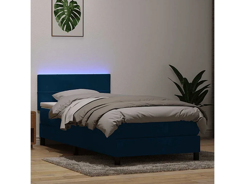 Cama com molas/colchão azul-escuro 90x210 cm veludo