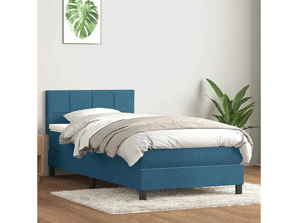 Cama com molas/colchão azul-escuro 90x210 cm veludo