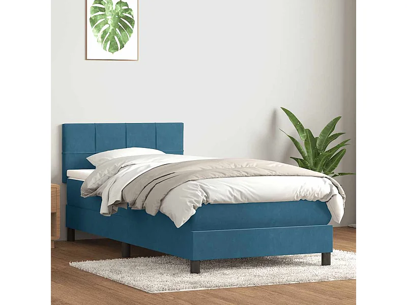 Cama com molas/colchão azul-escuro 90x210 cm veludo
