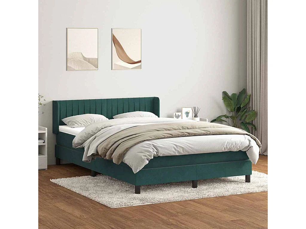 Sommier à lattes de lit et matelas vert foncé 160x210cm velours