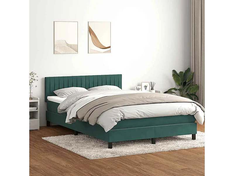 Cama box spring com colchão 160x210 cm veludo verde escuro