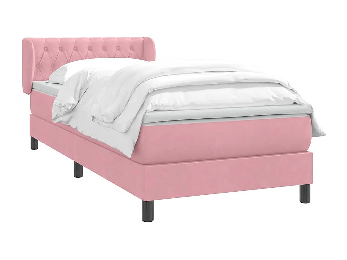 Cama box spring con colchón terciopelo rosa 100x210 cm