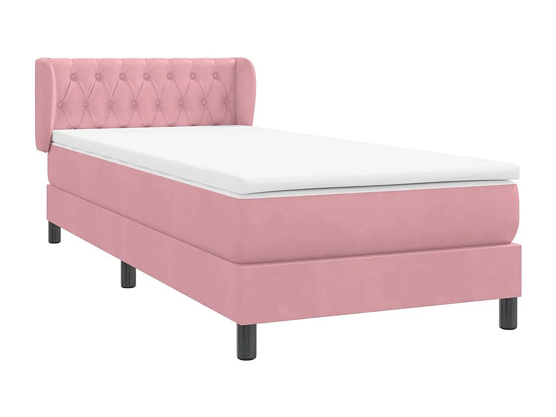 Cama box spring con colchón terciopelo rosa 100x210 cm