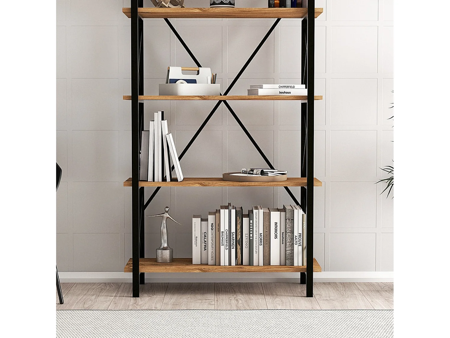 FANI Ontwerp metalen boekenkast - 5 planken - hout en zwart