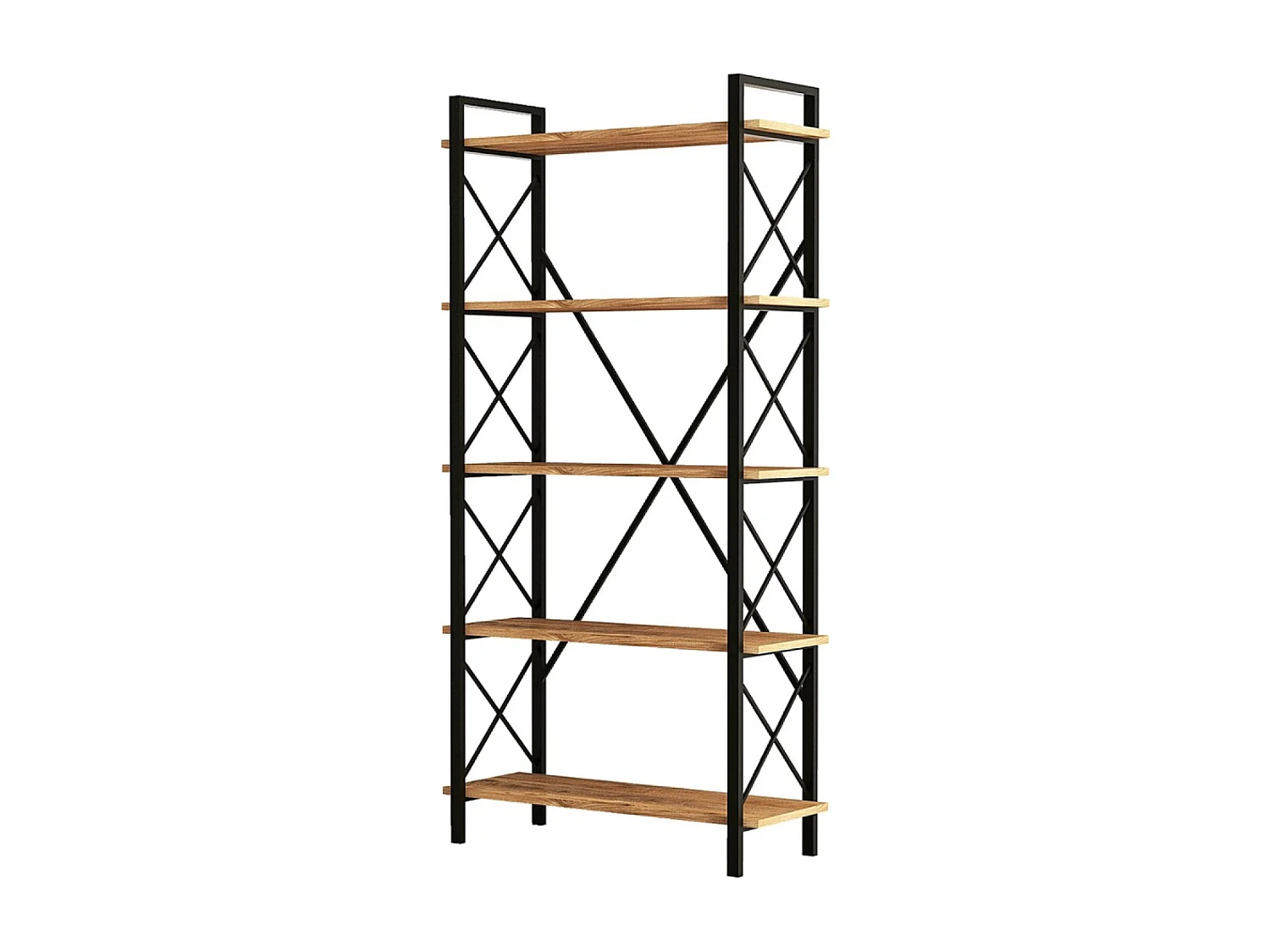 Bibliothèque design en métal - 5 étagères - bois et noir FANI