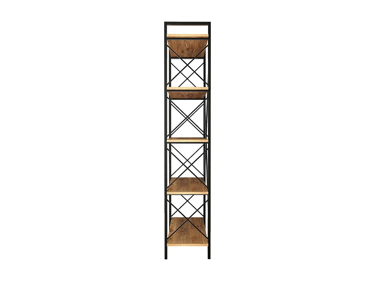 Bibliothèque design en métal - 5 étagères - bois et noir FANI