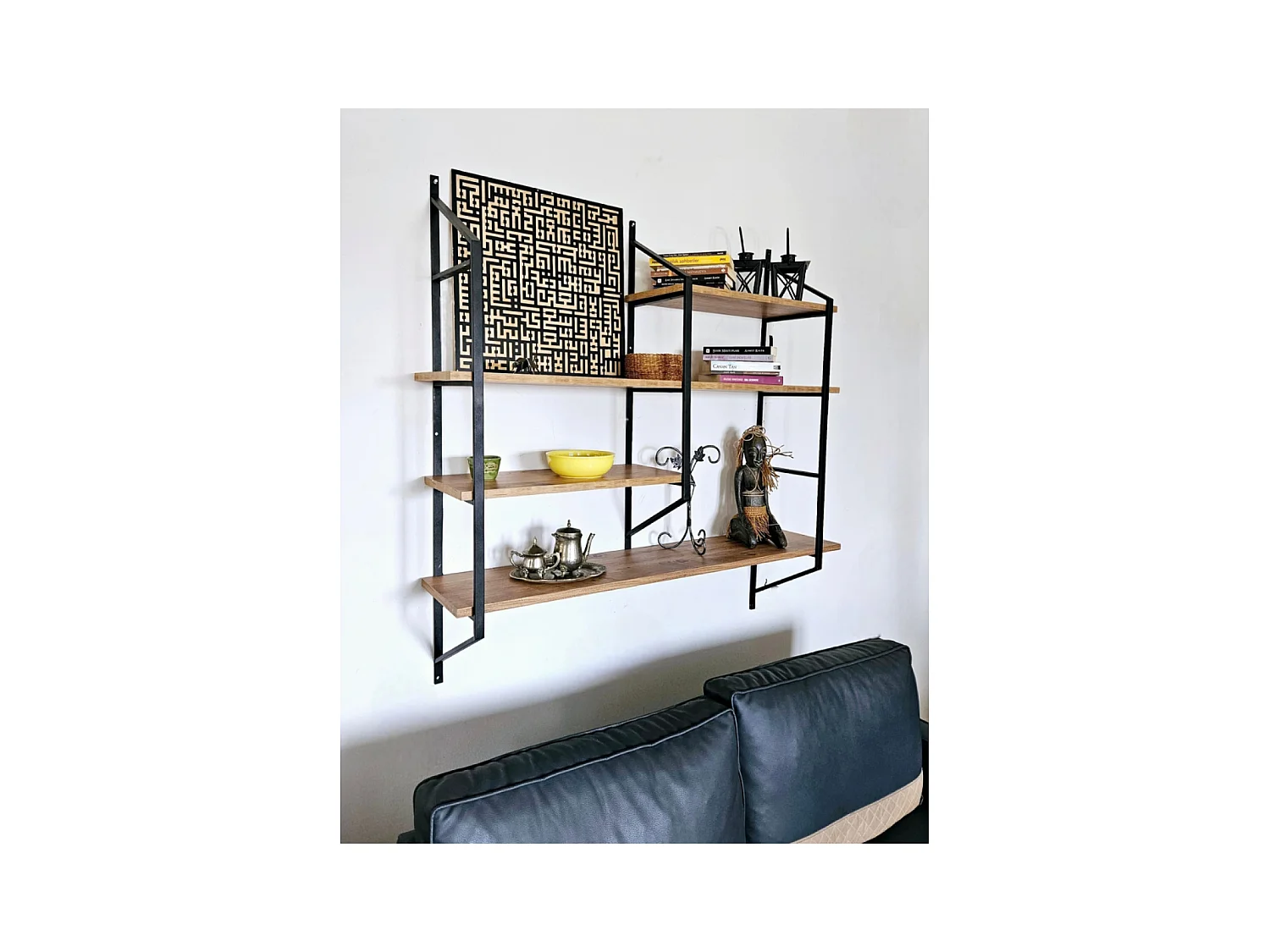 Estantería de Pared Diseño en Metal Madera y Negro - 4 Estantes YOMI