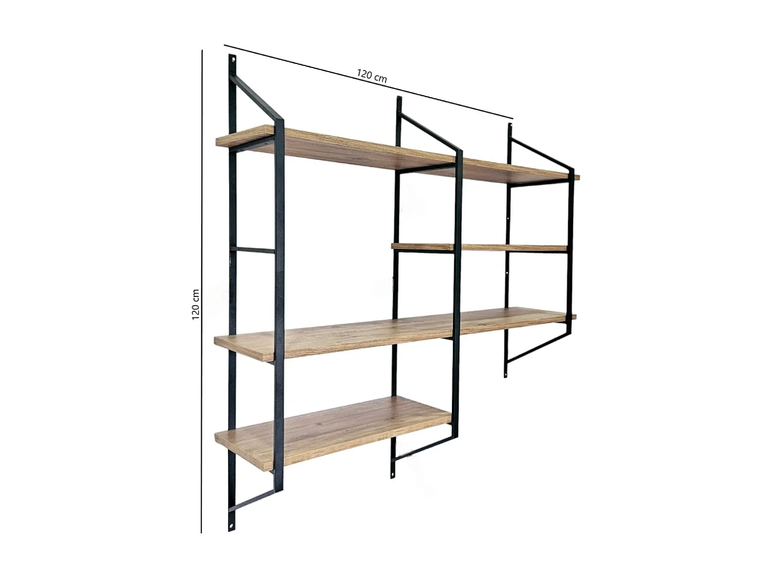 Design Wandplank van Metaal Hout en Zwart - 4 Opbergvakken YOMI