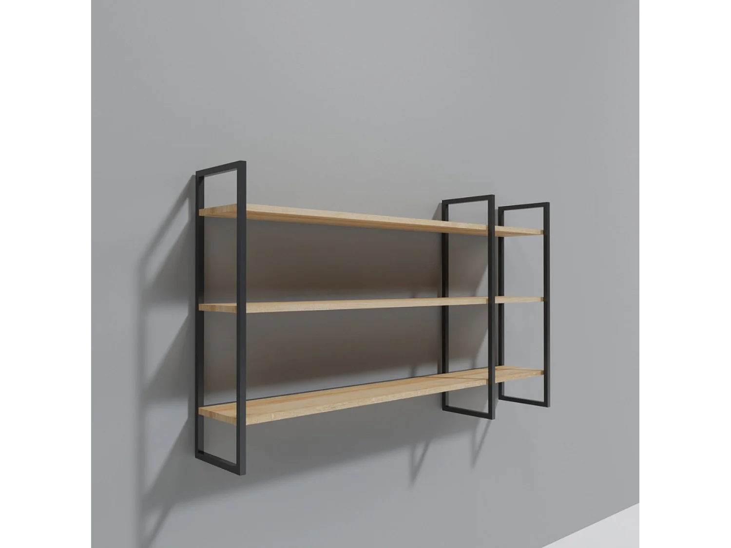 Étagère murale design en métal - 3 rangements - bois et noir VITRO