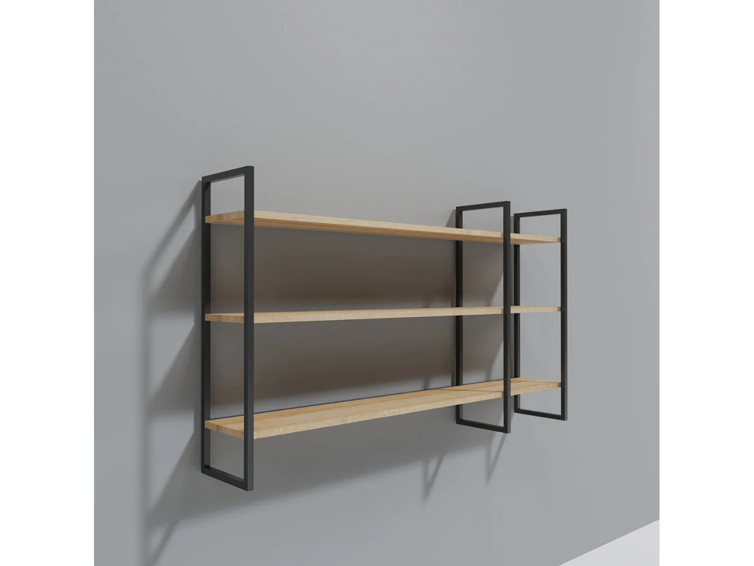 Étagère murale design en métal - 3 rangements - bois et noir VITRO