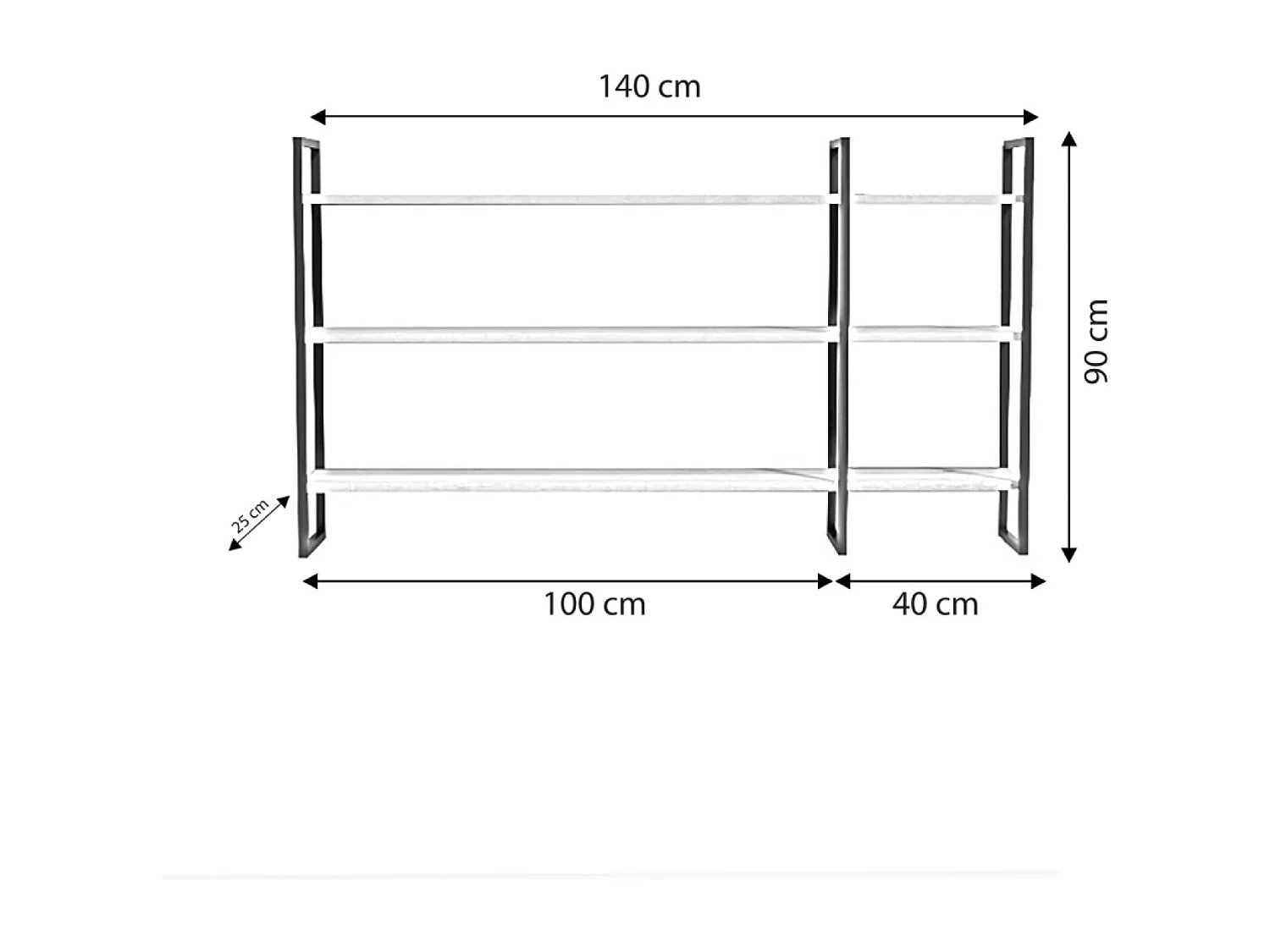 Estantería de pared diseño en metal - 3 estantes - madera y negro VITRO