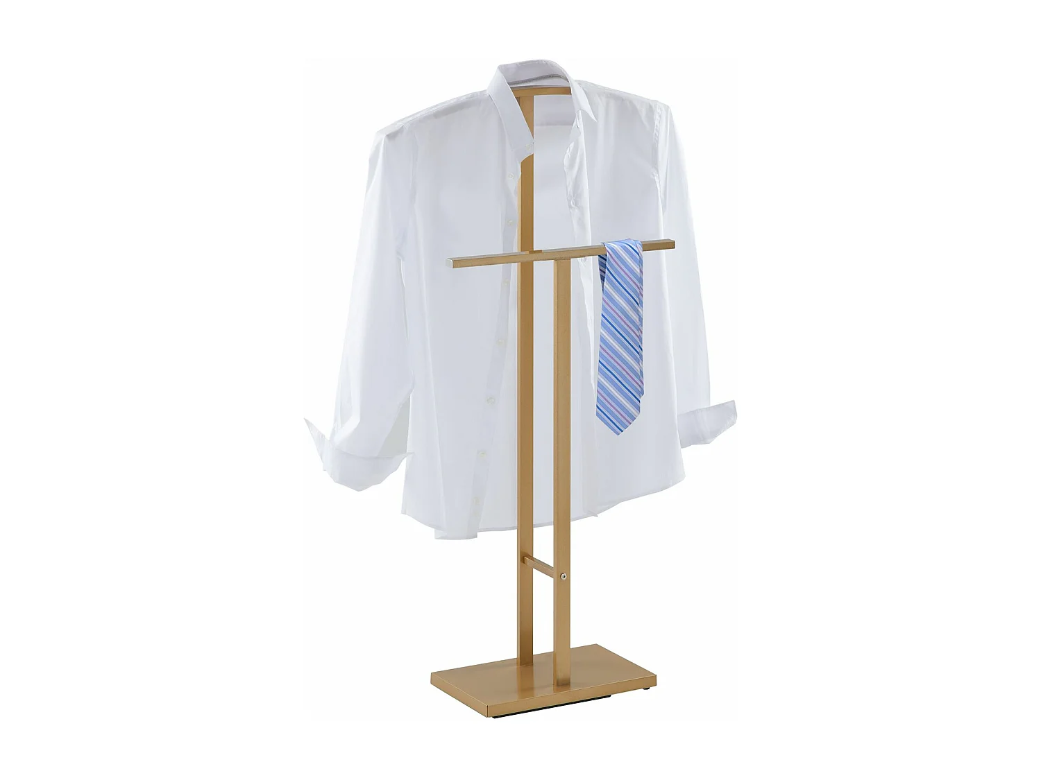 Valet de chambre SCOTT chevalet de nuit avec cintre et portant pour vêtements, socle rectangulaire et tubes en métal laqué or