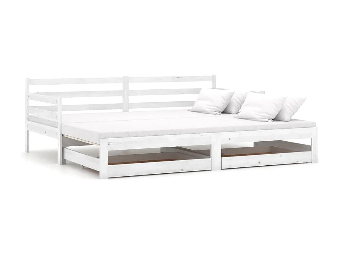 Lit coulissant 2x(90x200) cm Blanc Bois de pin massif