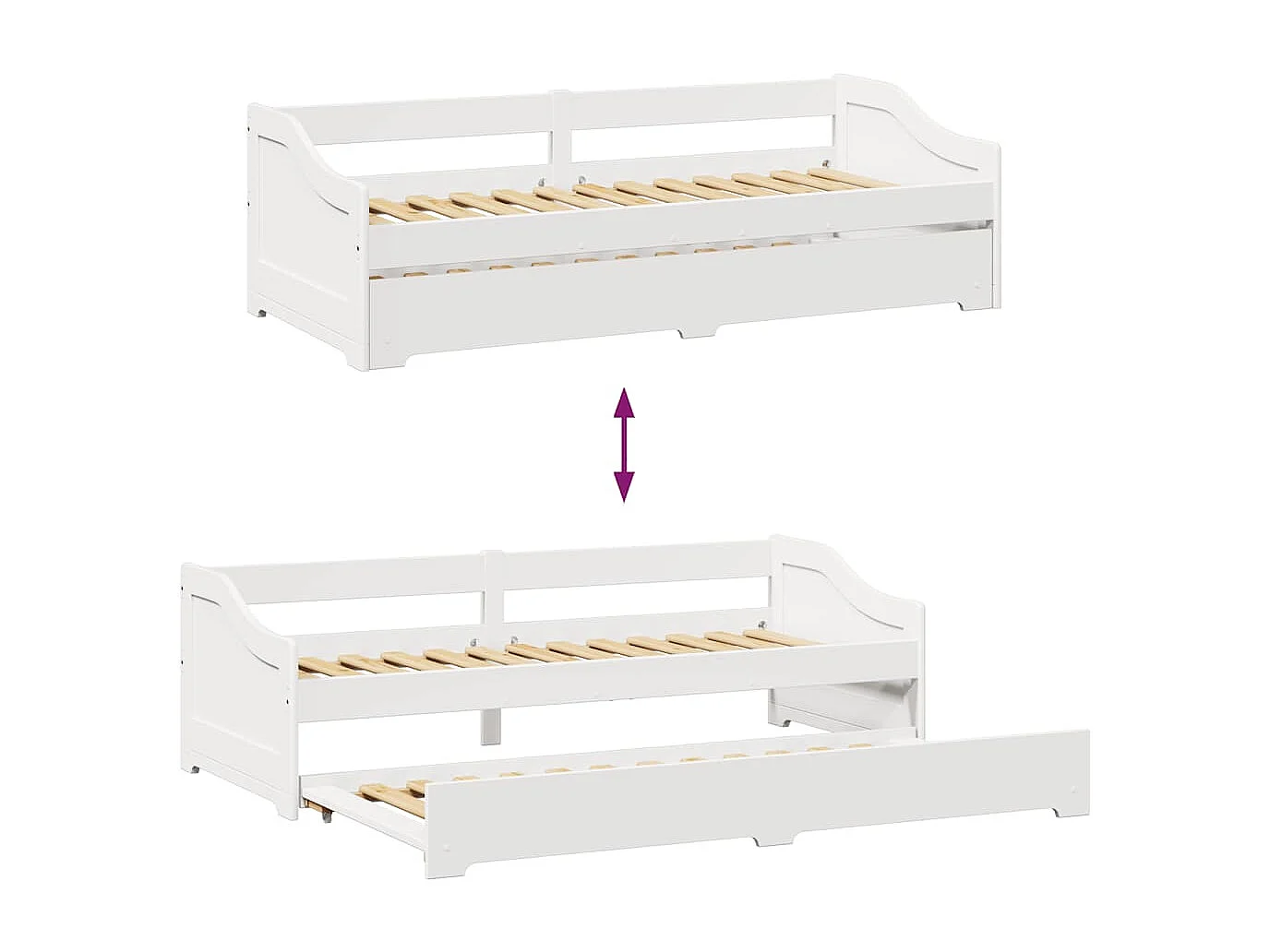 Slaapbank met onderschuifbed zonder matras IRUN 90x200 cm wit