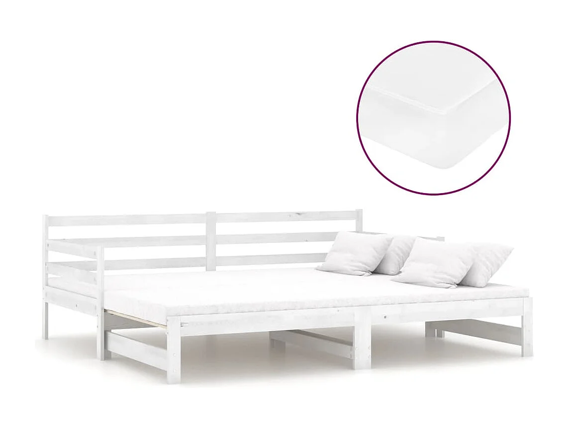 Lit coulissant 2x(90x200) cm Blanc Bois de pin massif