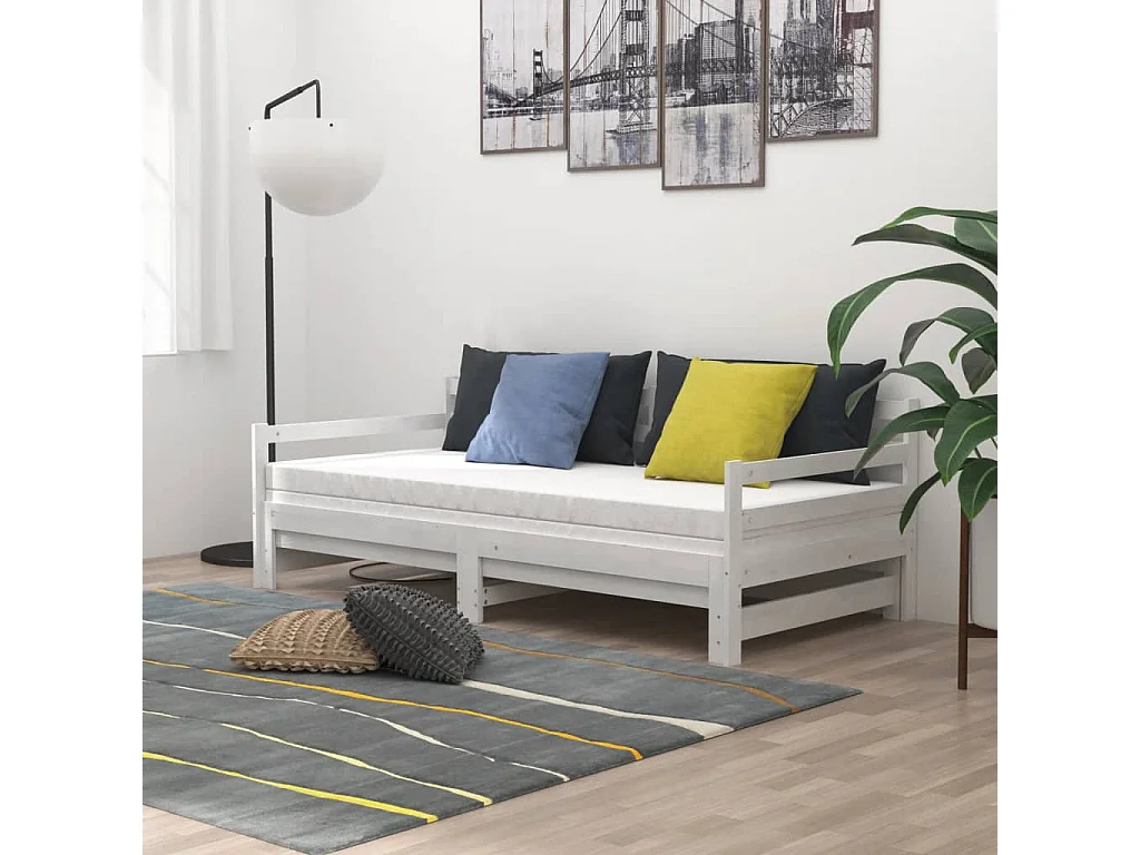 Lit coulissant 2x(90x200) cm Blanc Bois de pin massif