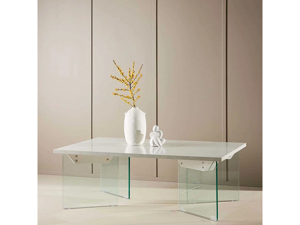 Table Basse en Verre "Ester" 120cm Blanc