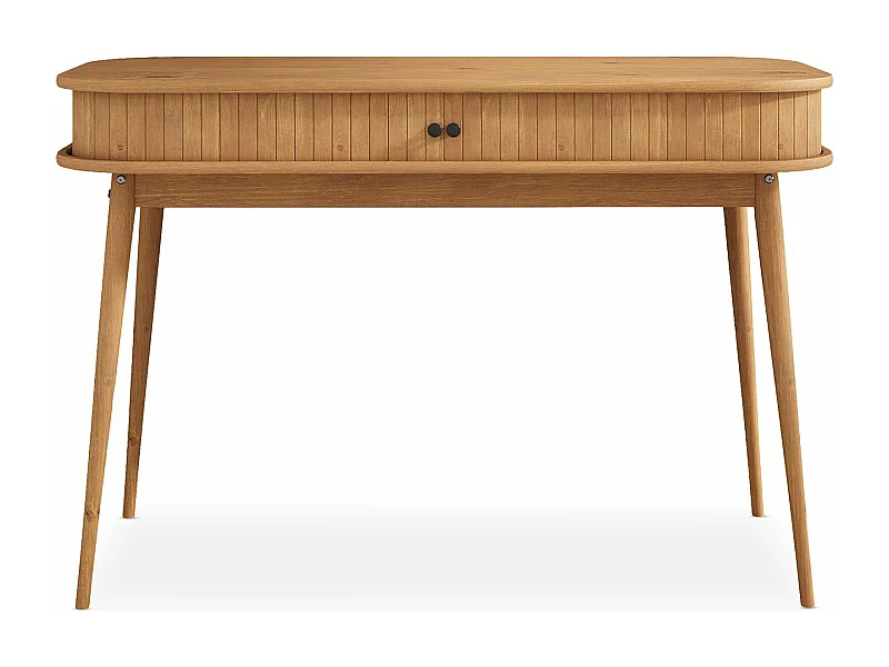 Bureau JARI en bois massif coloris chêne, 113 x 75 x 50 cm, façade cannelée, rangement avec porte coullisante