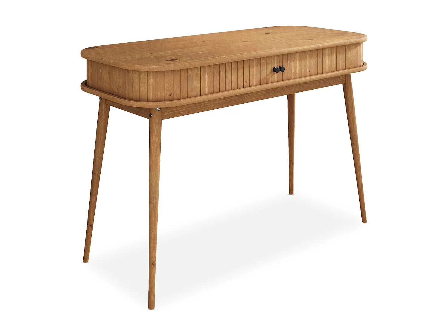 Bureau JARI en bois massif coloris chêne, 113 x 75 x 50 cm, façade cannelée, rangement avec porte coullisante