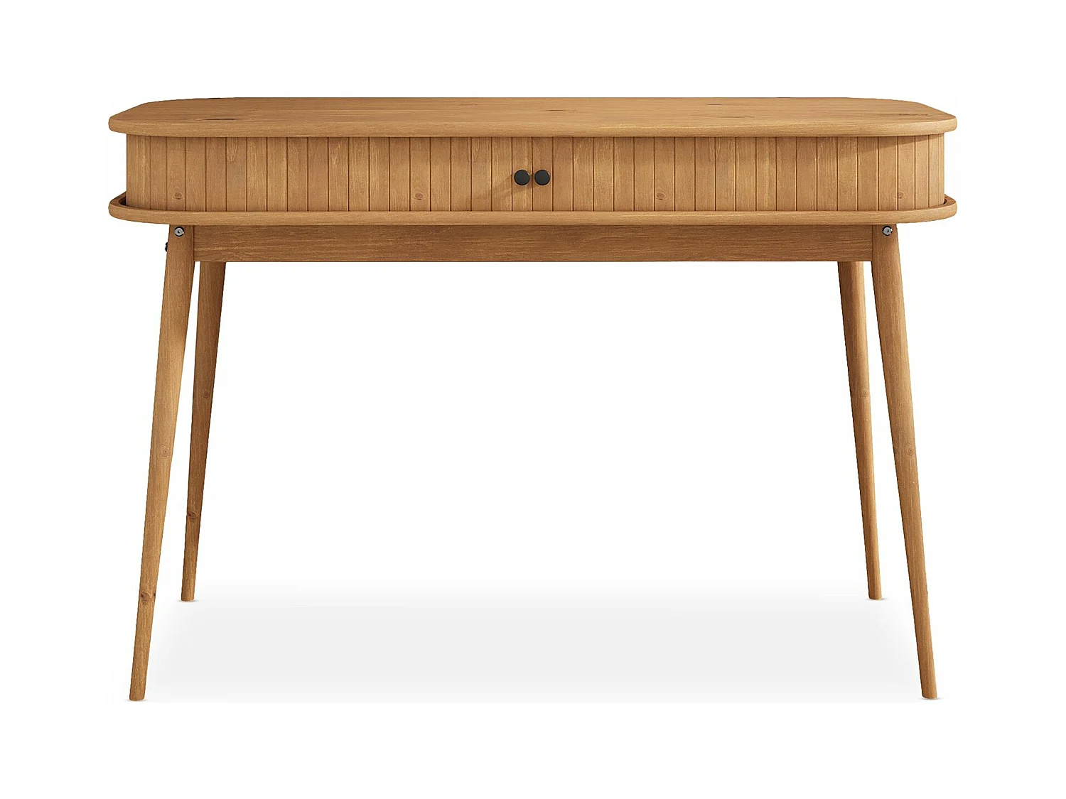 Bureau JARI en bois massif coloris chêne, 113 x 75 x 50 cm, façade cannelée, rangement avec porte coullisante