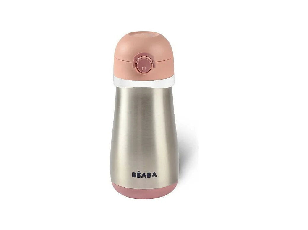 BEABA, Gourde inox 350 ml + anse - old pink
