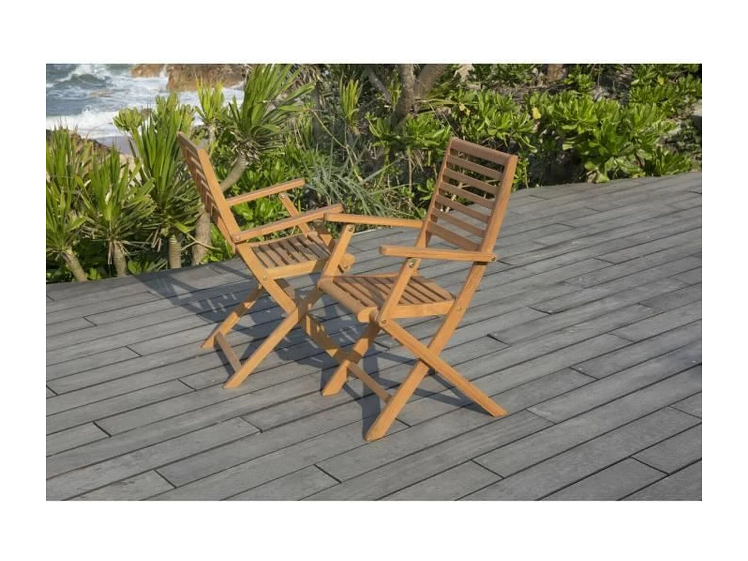 2 klappbare Gartensessel aus Akazie – 57 x 52 x 90 cm